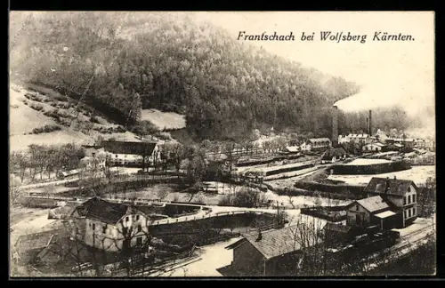 AK Frantschach bei Wolfsberg, Totalansicht des Ortes mit Fabriken und Umgebung