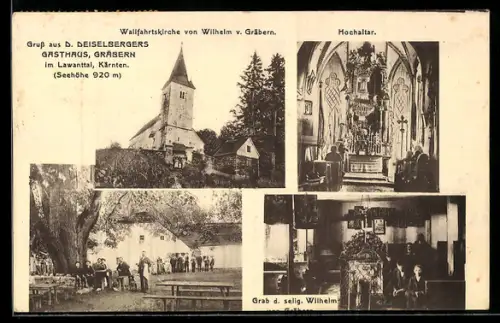 AK Gräbern im Lawanttal, D. Deiselbergers Gasthaus, Wallfahrtskirche von Wilhelm v. Gräbern