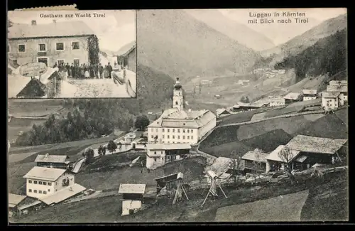 AK Luggau in Kärnten, Gasthaus zur Wacht Tirol, Ortsansicht aus der Vogelschau