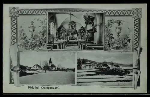 AK Krumpendorf am Wörthersee, Pirk, Blick zur Kirche, Innenansicht mit Altar