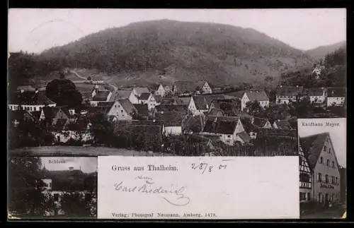 AK Thalheim /Happurg, Kaufhaus Meyer, Schloss und Panorama
