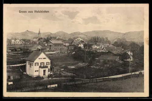 Künstler-AK sign. Hans Pernat: Holzkirchen, Ortsansicht aus der Vogelschau