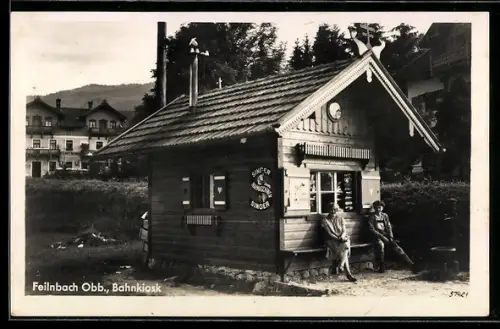 AK Feilnbach /Obb., Bahnkiosk mit Reklame für Singer-Nähmaschinen