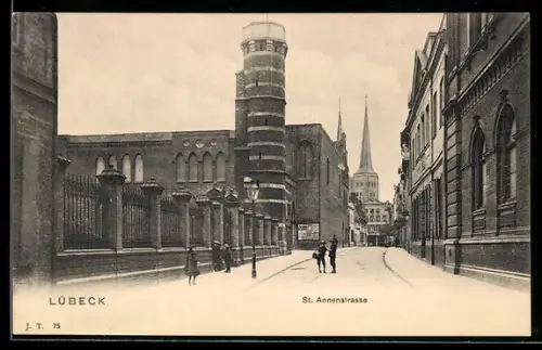 AK Lübeck, St. Annenstrasse an der Synagoge