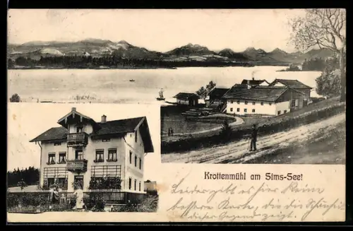 AK Krottenmühl am Sims-See, Pension-Gasthaus, Uferpartie