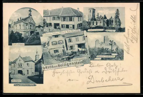 AK Heiligenstein, Gasthaus zum Goldenen Stern, Schloss Landsberg, Wachthaus, Gemeindehaus