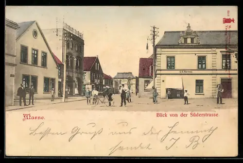 AK Marne i. H, Blick von der Süderstrasse
