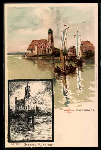 Künstler-AK Carl Biese: Wasserburg /Bodensee, Teilansicht, Schloss Montfort