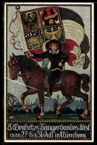 Künstler-AK Nürnberg, 8. Deutsches Sängerbundesfest 1912, Junger berittener Fahnenträger