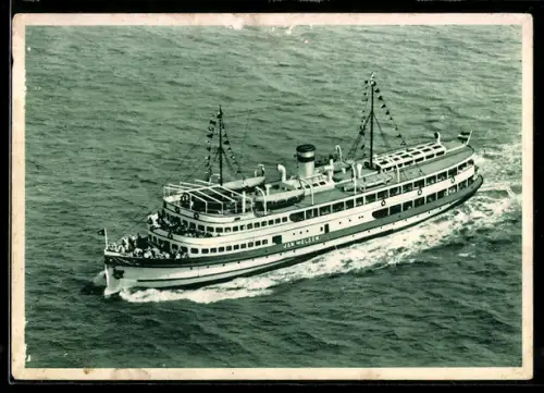 AK Passagierschiff M.S. Jan Molsen der Hafen-Dampfschiffahrts-A.G. aus der Vogelschau