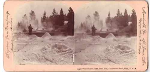 Stereo-Fotografie Keystone View Company, St. Louis, Ansicht Yellowstone Park, WY, Yellowstone Lake Paint Pots