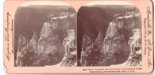 Stereo-Fotografie Keystone View Company, St. Louis, Ansicht Yellowstone Park, WY, Point Lookout and Great Falls