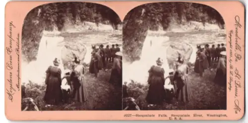 Stereo-Fotografie Keystone View Company, St. Louis, Ansicht Snoqualmie River, WA, Snoqualmie Falls