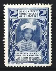 Reklamemarke K.u.K. Vierte Armee, deu Witwen und Weisen gefallener Kameraden, Porträt eines Kindes