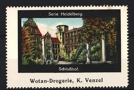 Reklamemarke Heidelberg, Schlosshof, Wotan-Drogerie K. Venzel