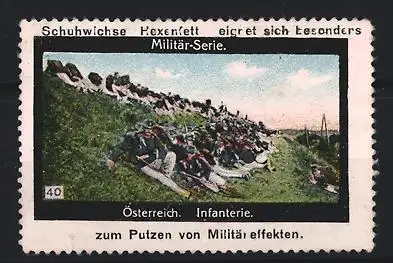 Reklamemarke Österreich, Infanterie, Schuhwichse Hexenfett