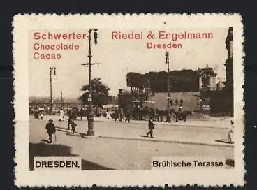 Reklamemarke Dresden, Schwerter-Chocolade Riedel & Engelmann, Brühlsche Terrasse