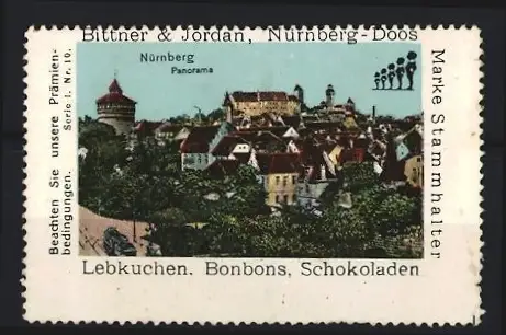 Reklamemarke Nürnberg, Lebkuchen, Bonbons, Schokoladen, Ölberg mit Vestnertur