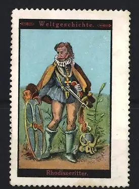 Reklamemarke Weltgeschichte, Rhodiseeritter, Ritter mit Schild
