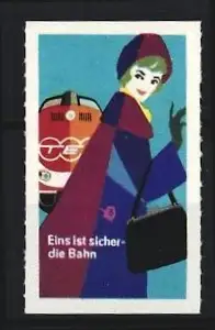 Reklamemarke Deutsche Bundesbahn, Frau vor Trans-Europa-Express
