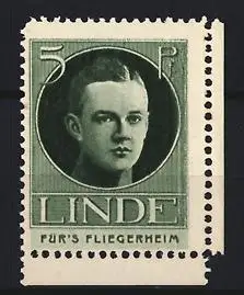 Reklamemarke Portrait Pilot Linde, Für dad Fliegerheim