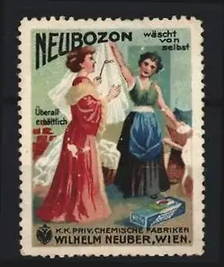 Reklamemarke Wien, K. k. priv. chem. Fabriken, Neubozon, Frauen beim Wäschewaschen