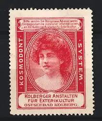 Reklamemarke Kolberg, Kolberger Anstalten Exterikultur, Porträt einer Frau