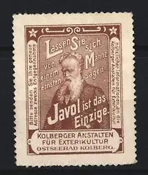Reklamemarke Kolberg, Kolberger Anstalten Exterikultur, Javol, Mann mit Bart