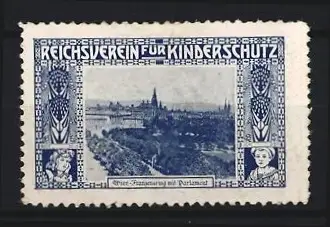 Reklamemarke Wien, Reichsverein für Kinderschutz, Franzensring mit Parlament, Kinder