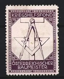 Reklamemarke Kriegshilfsfond Österreichischer Baumeister, Zirkel und Winkelmass