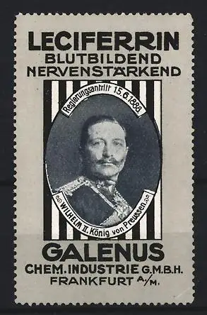 Reklamemarke Frankfurt am Main, Galenus Chem. Industrie, Leciferrin, Wilhelm II. von Preussen