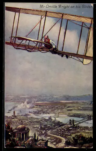 AK Mr. Orville Wright on his Glider, Segelflugzeug