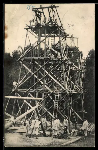 AK Eisenbahn-Regiment Nr. 3 beim Brückenbau bei Luga in Sachsen 1909, Militärbahn