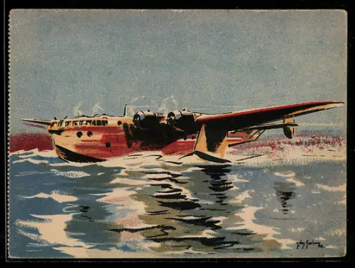 Künstler-AK Hydravion Bréguet 730, französisches Wasserflugzeug