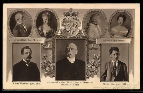 AK Altreichskanzler Fürst Otto von Bismarck und seine Söhne Fürst Herbert und Fürst Otto