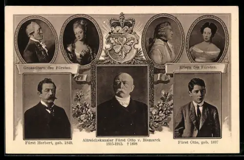 AK Altreichskanzler Fürst Otto von Bismarck und seine Söhne Fürst Herbert und Fürst Otto