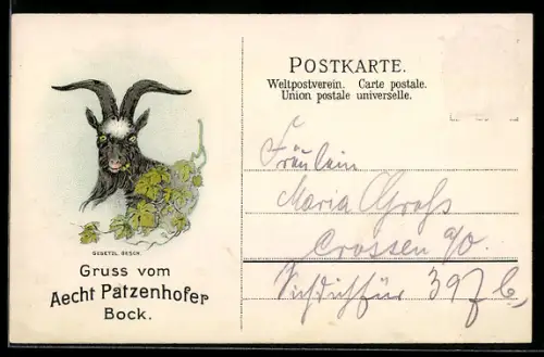AK Brauerei-Werbung Aecht Patzenhofer Bock