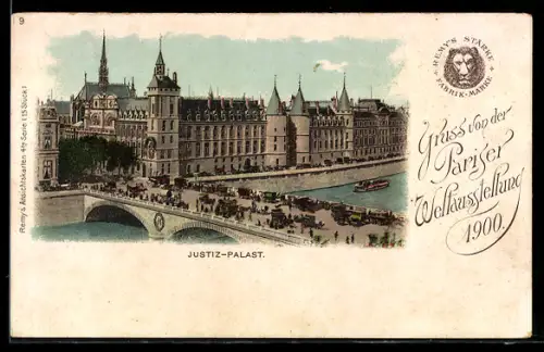 AK Paris, Justiz-Palast, Weltausstellung 1900, Reklame Remy`s Stärke