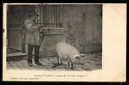AK Französischer Bauer betrachtet das zu kaufende Schwein ganz genau