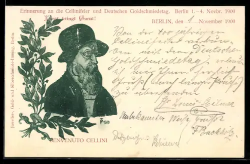 AK Portrait des Künstlers Benvenuto Cellini, Cellinifeier und Deutscher Goldschmiedetag 1900
