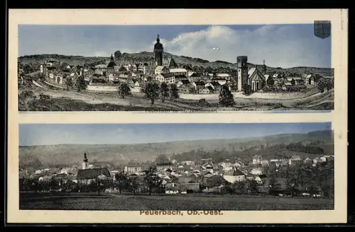 AK Peuerbach /Ob. Oest., Panorama mit Kirche