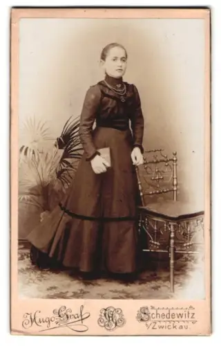 Fotografie Hugo Graf, Schedewitz, Hauptstrasse 71, Frau in edlem Kleid
