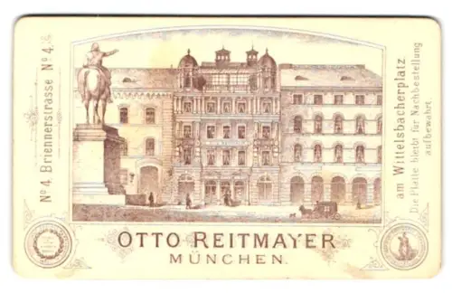 Fotografie Otto Reitmayer, München, Briennerstrasse 4, Ansicht München, Fassadenansicht des Ateliers mit Reiterdenkmal