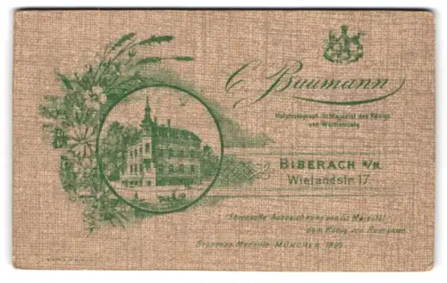 Fotografie C. Baumann, Biberach a. R., Wielandstr. 17, Ansicht Biberach a. R., Strasseneck am Atelier umrahmt von Blumen