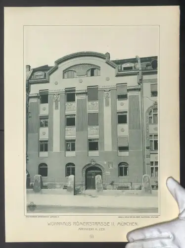 Fotografie Lichtdruck Carl Ebner, Stuttgart, Ansicht München, Wohnhaus in der Römerstrasse 11, Architekt K. Zeh
