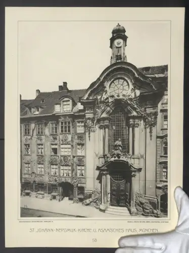 Fotografie Lichtdruck Carl Ebner, Stuttgart, Ansicht München, St. Johann-Nepomuk-Kirche und Asam`sches Haus, 44 x 32cm