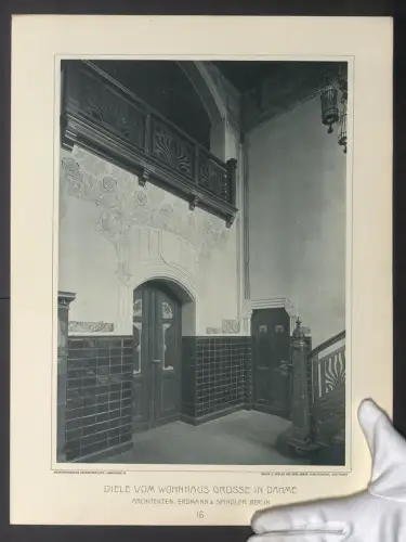 Fotografie Lichtdruck Carl Ebner, Stuttgart, Ansicht Dahme, Diele im Wohnhaus Grosse, Architekten Erdmann u. Spindler