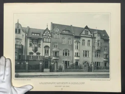 Fotografie Lichtdruck Carl Ebner, Stuttgart, Ansicht Düsseldorf, Häusergruppe in der Goethestrasse, Architekt vom Endt