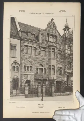 Fotografie Lichtdruck Ernst Wasmuth, Berlin, Ansicht Düsseldorf, Wohnhaus in der Ahnfeldstrasse 107, 48 x 32cm
