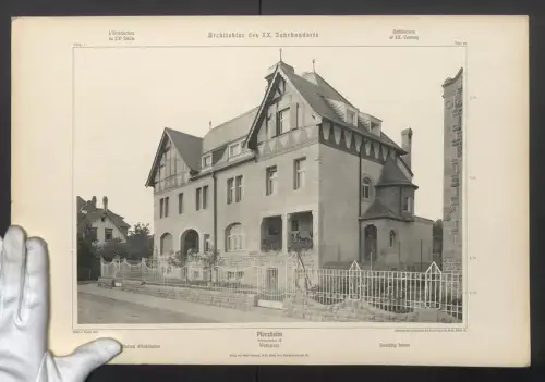 Fotografie Lichtdruck Ernst Wasmuth, Berlin, Ansicht Pforzheim, Wohnhaus in der Friedenstrasse 32, Grossformat 48 x 32cm